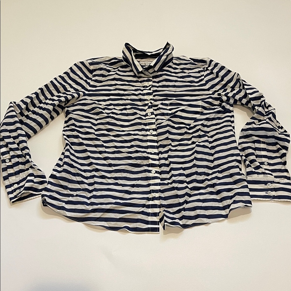 J. Crew Long Sleeve Navy and White Striped Button-Up